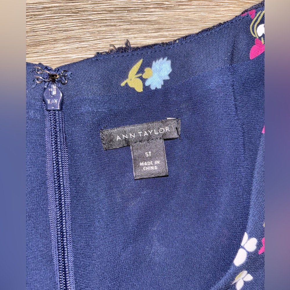 Ann Taylor Navy Dress with Floral Accents - Picture 3 of 5